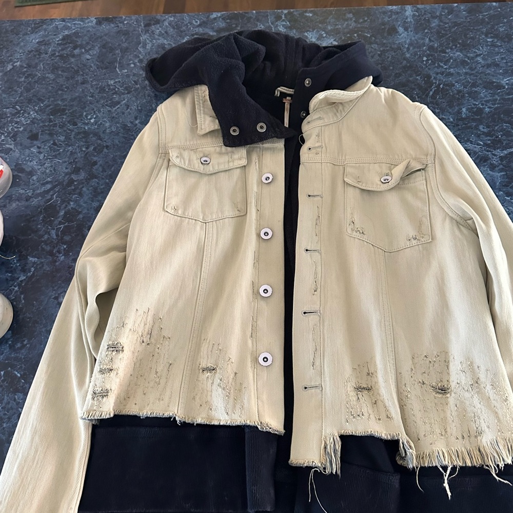 Free People Cream Distressed Jacket